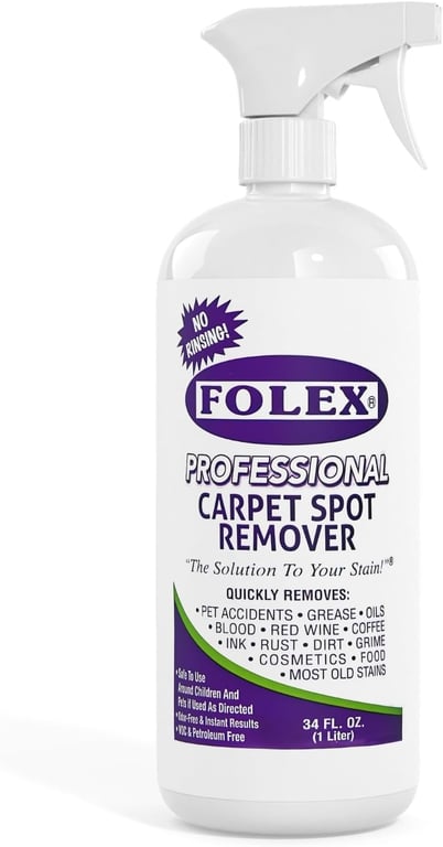 FOLEX Professional Carpet Stain Remover Spray – Stain Remover for Old Stains – Best Remover for Pets – Rug Stain Remover & Upholstery Cleaner – Cleaner Solution for Couches & Car Interiors – 34 oz