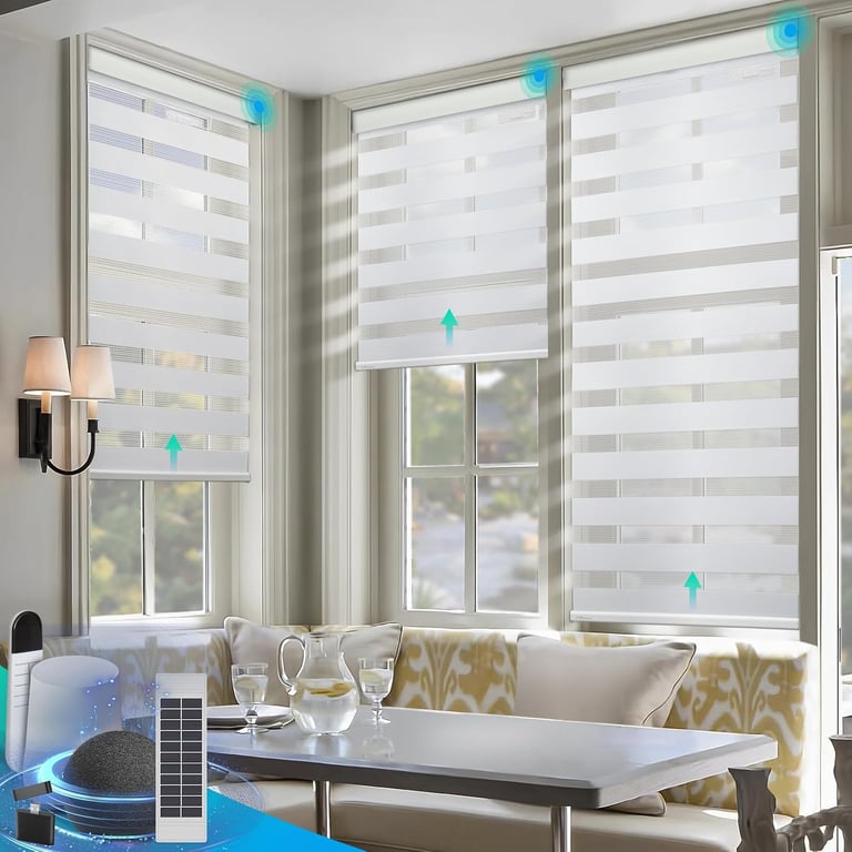 DENFOON Motorized Zebra Blinds with Solar Powered ，White , 35"W x 72"H