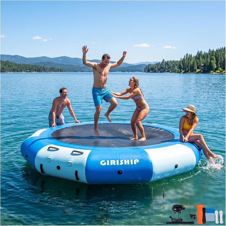 10/12/15FT Heavy-Duty Inflatable Water Trampoline for Lake Pool