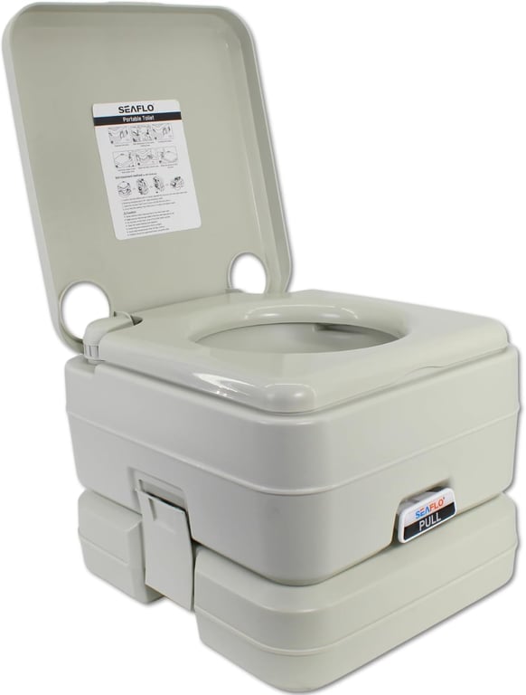 SEAFLO Premium Camping Portable Toilet - 5.8 Gallon Waste 3.43 Gall Fresh Tank (100 Flushes), 440 lbs Max Weight, Level Indicator, Sealed Waste Tank for RV, Boat, Elderly, Off-Grid, 4-Year Warranty