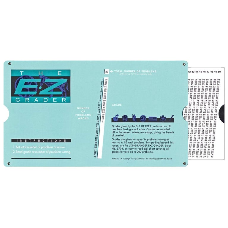 Advantus E-Z Grader Chart, Easy Gradebook for Teachers (5703) | Grades Up to 95 Problems | Fits Inside Any Folder or Binder | Durable for Classroom Use | Standard Size Print