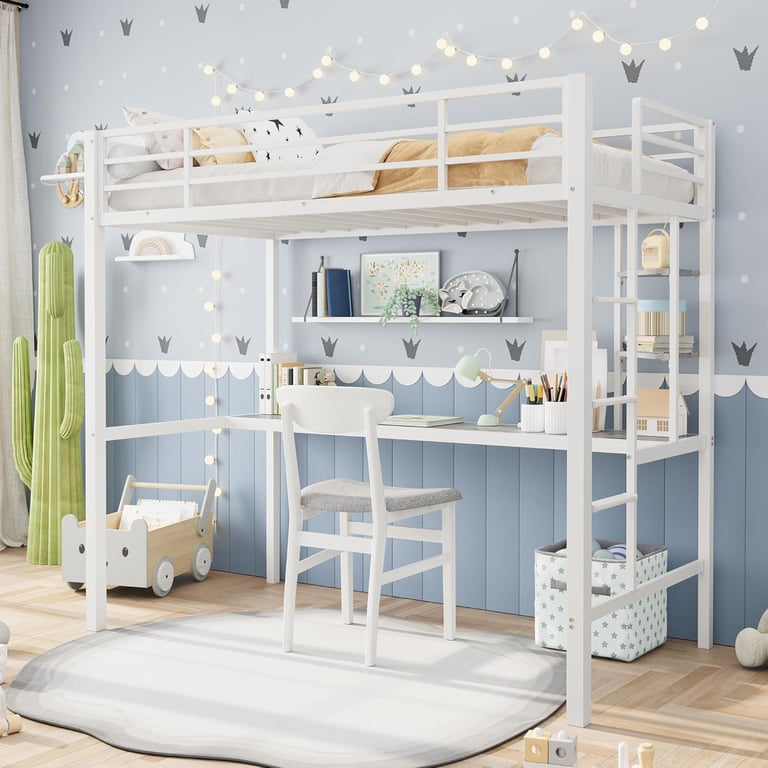Garvee Twin Loft Bed with Desk & Storage