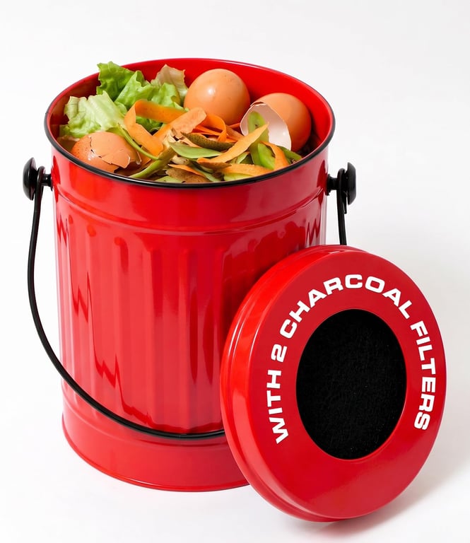 Plexon Red Countertop Compost Bin