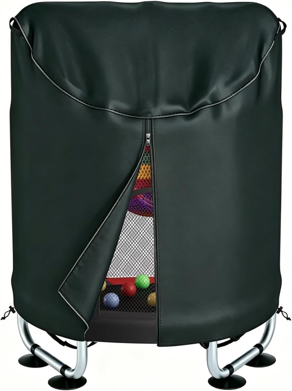 55 Inch Mini Trampoline Cover, Black。 With Zipper & Quick‑Release Buckle