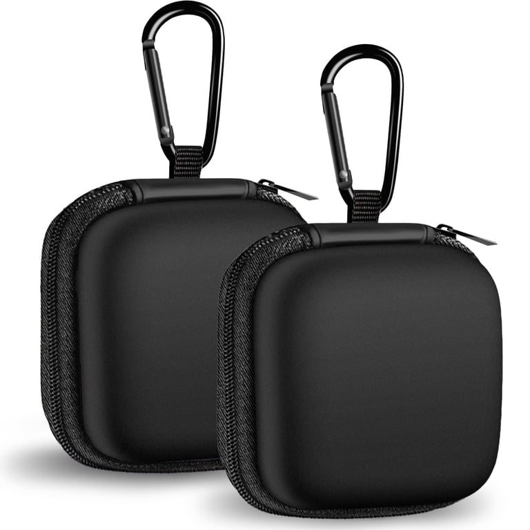 Square + Round Earbud Case Portable EVA Carrying Case Storage Bag Cell Phone Accessories Organizer with Carabiner for Earphone, Earbud, Earpieces, SD Memory Card, Camera Chips, Black * 2