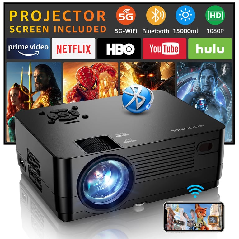 Roconia 1080P WiFi Bluetooth Projector
