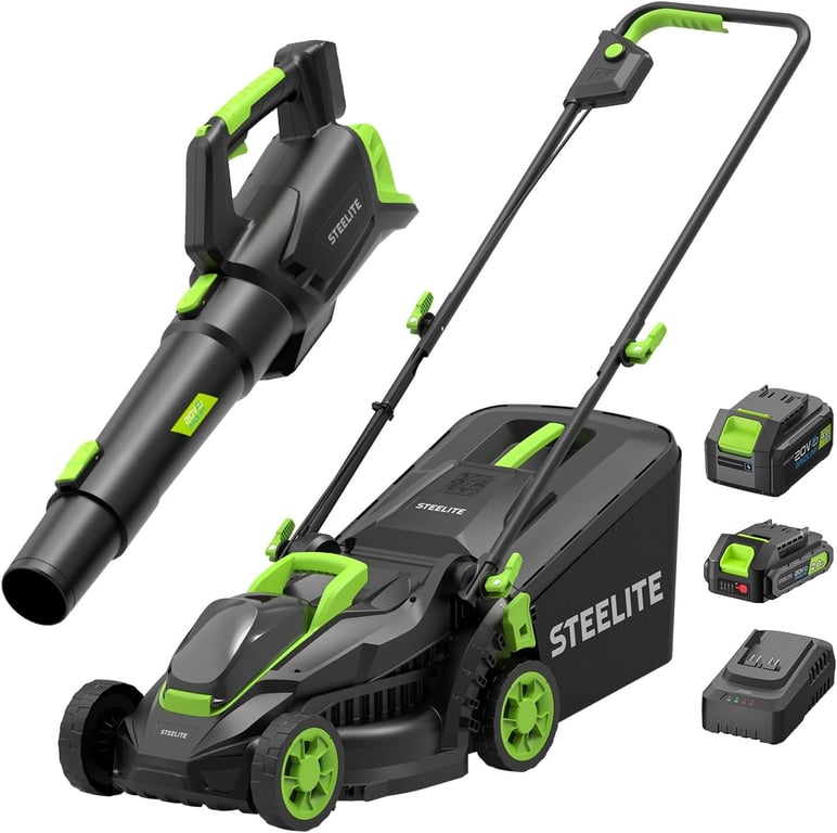 STEELITE 20V Cordless Lawn Mower & Leaf Blower Combo, 13-Inch