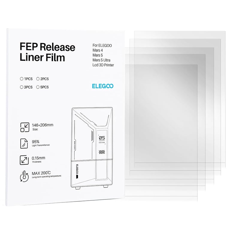 ELEGOO 5PCS FEP Release Film for Mars 4 & Mars 5 & Mars 5 Ultra Resin 3D Printer
