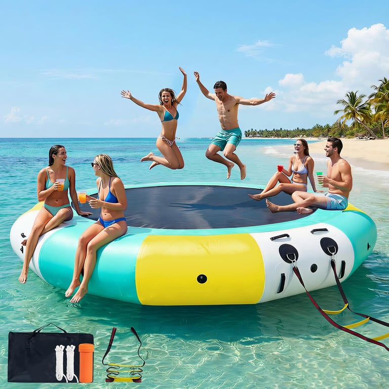 COOLWAVE 8/10/12/15FT Inflatable Water Trampoline for Lake with No Pump