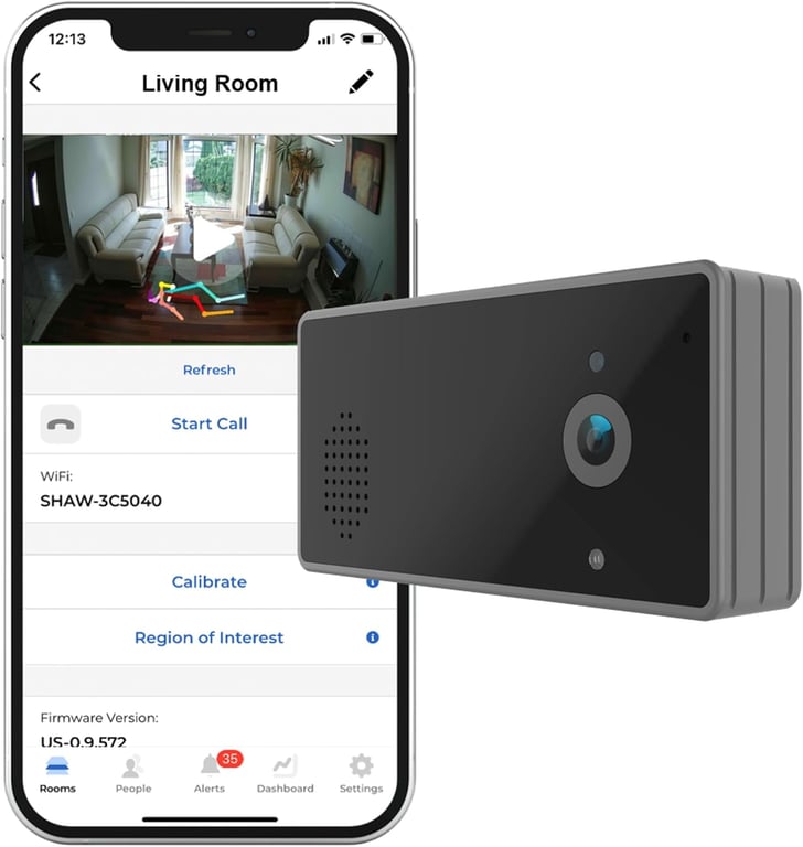 Sentinare Fall Detection & Activity Sensor, Privacy-Preserving Videoless Stick Figure View, Action Statistics, Medical Alert