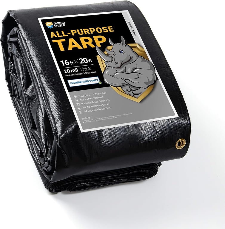 GUARD SHIELD Extreme Heavy Duty Black Poly Tarp 16x20 Feet Cover Waterproof Tarps 20mil Thick UV and Tear Resistant Tarpaulin