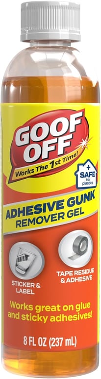 Goof Off Adhesive Gunk Remover, 8 fl. oz., Removes Stickers, Glue, Labels, Tape Residue and Adhesive, Ideal for Hard Surfaces Like Metal, Glass and Non-Acrylic Plastic