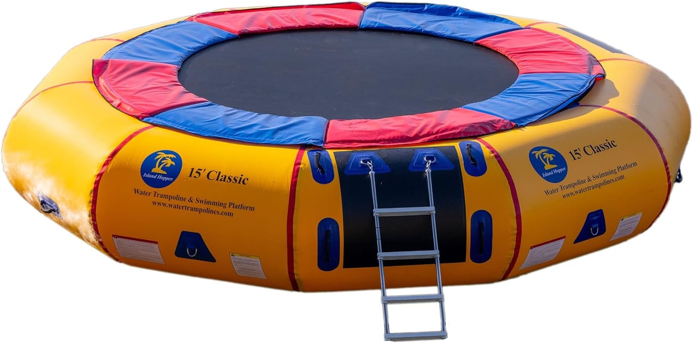 Island Hopper 15' Classic Water Trampoline Yellow for Lake – Commercial-Grade – Steel Frame and Springs for Maximum Bounce – Inflatable Trampoline Includes Ladder, Storage Bag