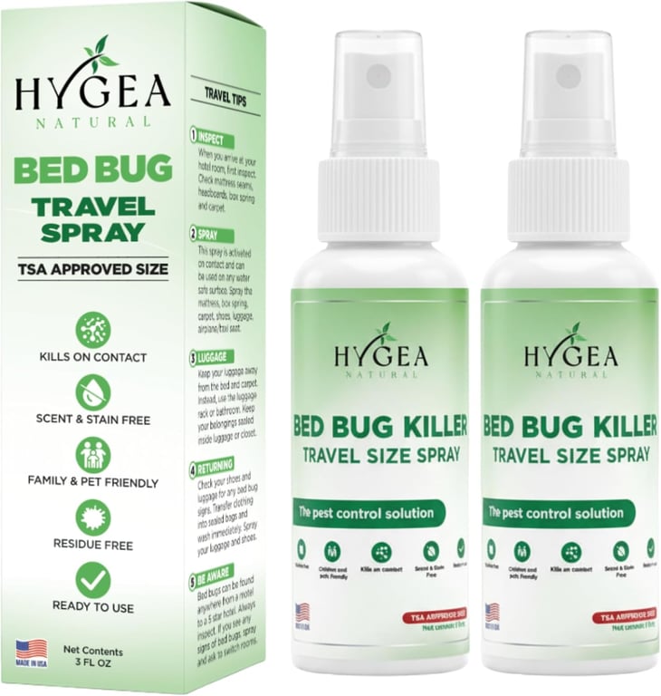 Bed Bug Lice & Mite Travel Killer Spray TSA 3 oz 2-Pack | Child & Pet Friendly | Immediate Results | Hotels Suitcase Mattress | Stain & Odor Free