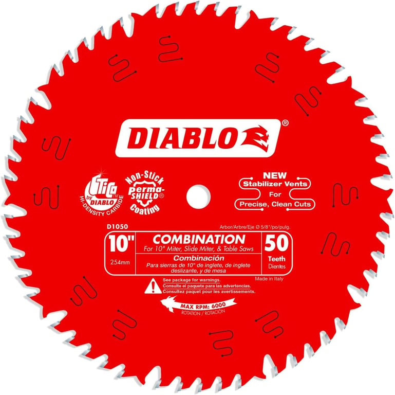 Diablo Combination Saw Blade for Wood - 10" Dia, 50 ATB Teeth, 5/8" Arbor