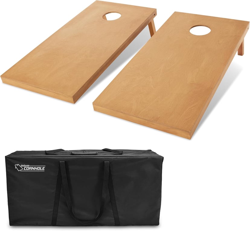 GoSports 4 ft x 2 ft Regulation Size Wooden Cornhole Boards Set with Light Brown Finish - Includes Carrying Case (Choose Your Colors)