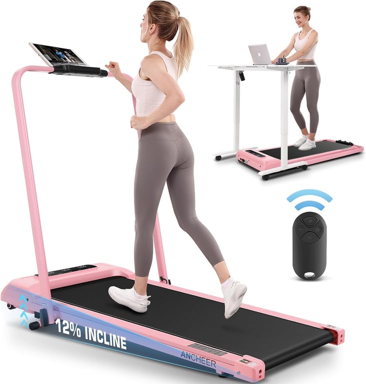 Foldable Treadmill with Incline-Walking Pad with Handle Bar-Portable Walking Pad Treadmill 350+ lb Capacity-Under Desk Treadmills, 4 in 1 Running Machine LED Display/Dual Control