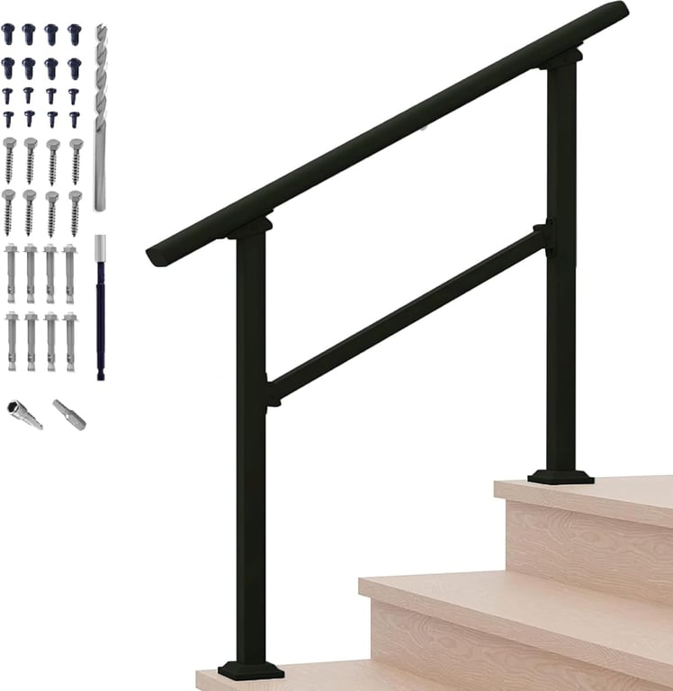 Metty Metal Hand Rails for Outdoor Steps,3 Step Stair Railing Kit