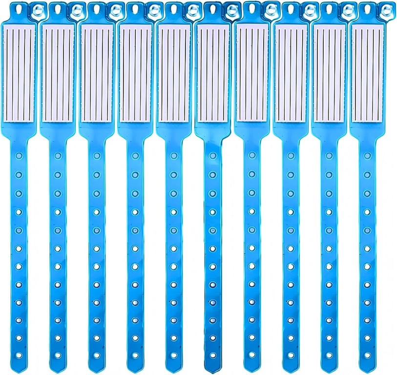 | Safety & Identification Wristbands for Kids and Adults, Water Durable, Single Use, PVC Medical Quality,10 Count, Blue