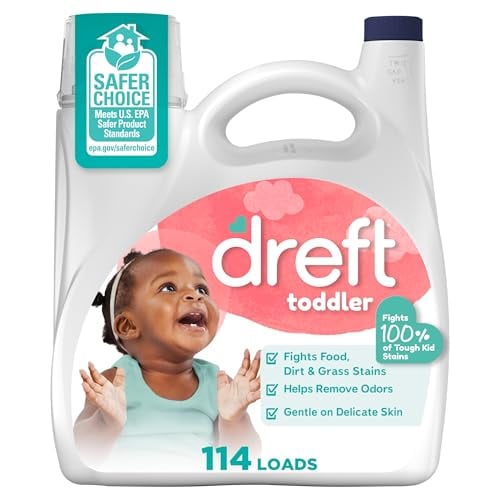 Dreft Toddler Liquid Laundry Detergent, Gentle on Sensitive Skin Laundry Soap, 150 fl oz, 114 Loads (Packaging May Vary)