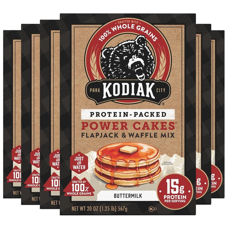 Kodiak Cakes Protein Pancake Power Cakes, Flapjack and Waffle Baking Mix, Buttermilk, 20 Oz, (Pack of 6)