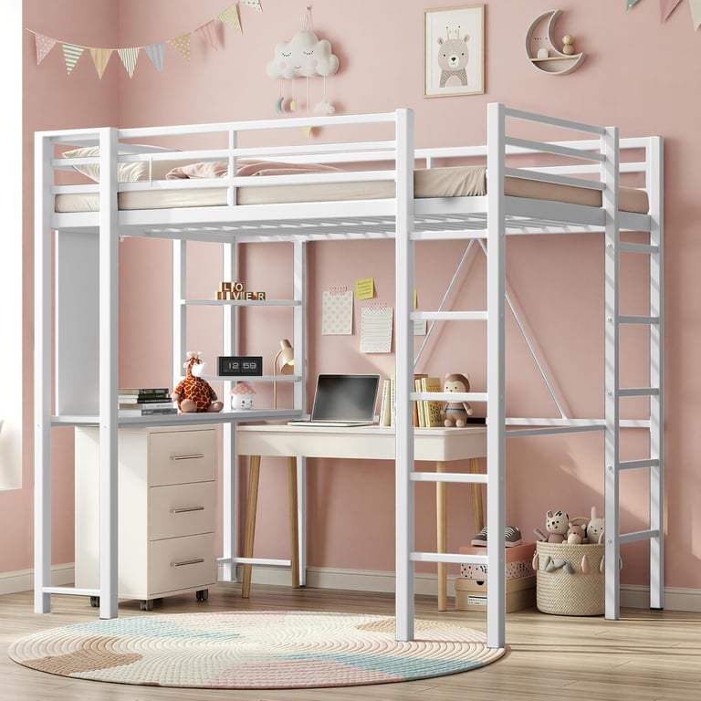 Nuturelly Twin Loft Bed with Desk & Storage