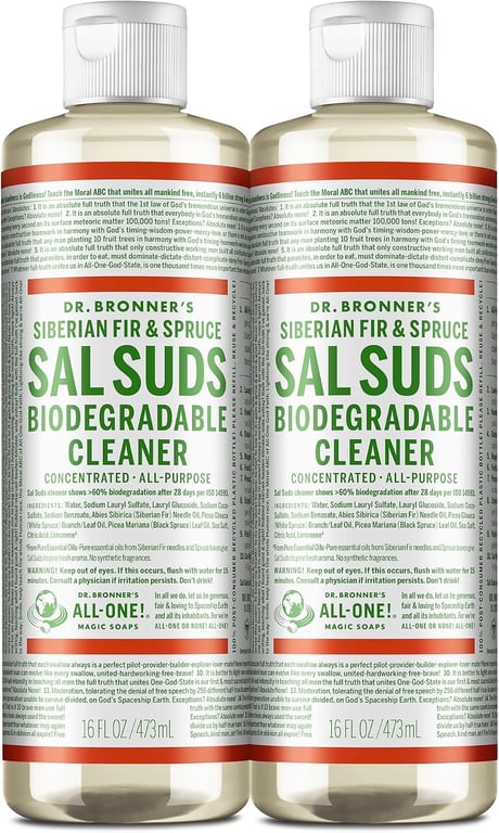 Dr. Bronner's Sal Suds Biodegradable Cleaner (16 Ounce, 2-Pack) – All Purpose Pine Mop Detergent for Floors, Laundry & Dishes, Multi Surface Concentrate, Heavy-Duty Degreaser