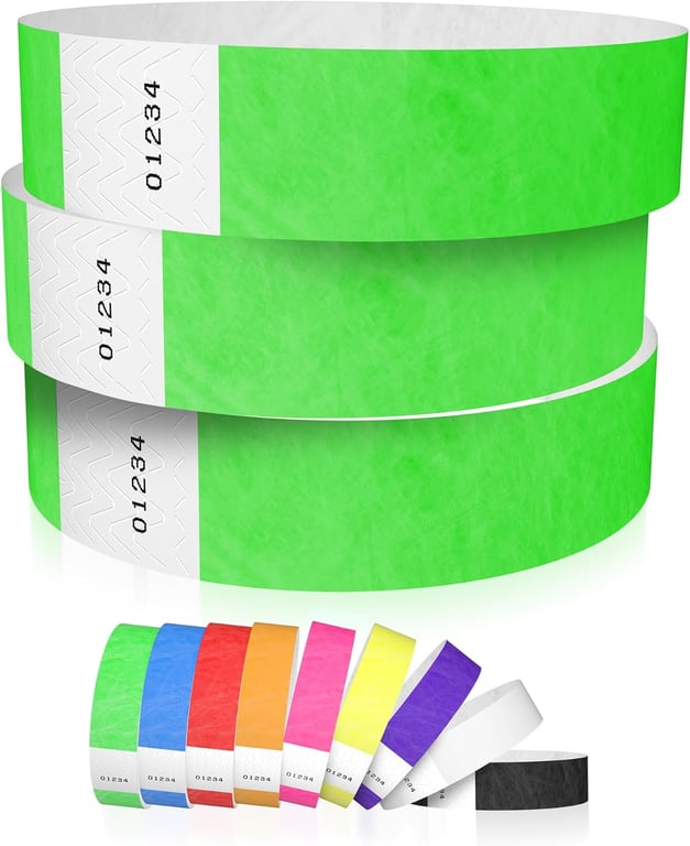 600 WristCo Neon Green Tyvek Wristbands for Events - Tamper-Proof Design