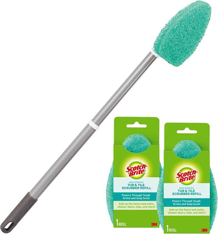 Scotch-Brite Extendable Tub & Tile Scrubber Kit, 1 Handle & 3 Scrubbers