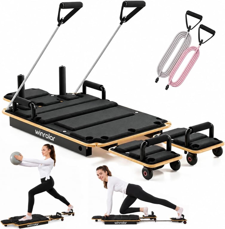 Wooden Pilates Reformer Machine, Pilates Board with Ball & Bands