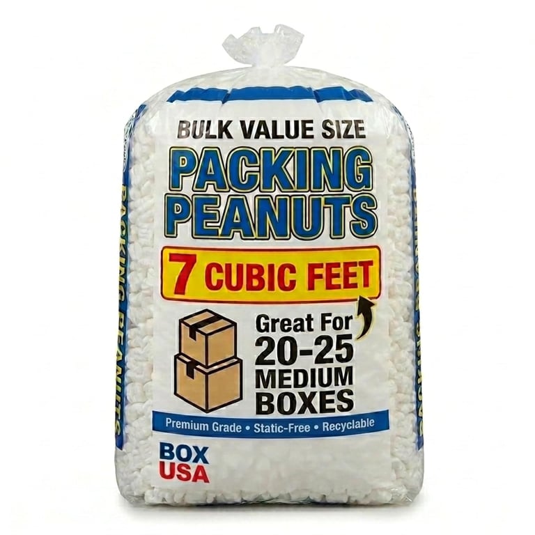 BOX USA White Packing Peanuts 7 Cubic Ft for Shipping & Packing