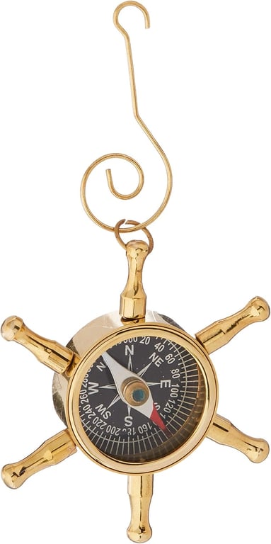 Brass Ship Wheel Compass Ornament