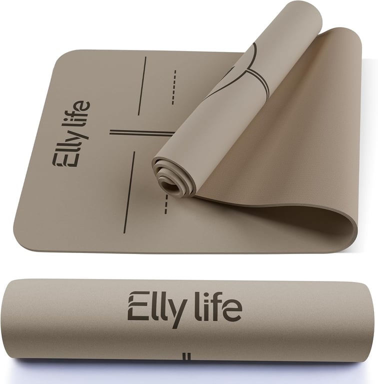 Yoga Mat - Non Slip Natural Rubber Yoga Mat, Alignment Lines, Ultimate Grip | Anti-Tear, Durable & Thick 5mm, Skin-Friendly with Free Carry Strap, Bag, for Yoga, Pilates Fitness and Floor Exercises