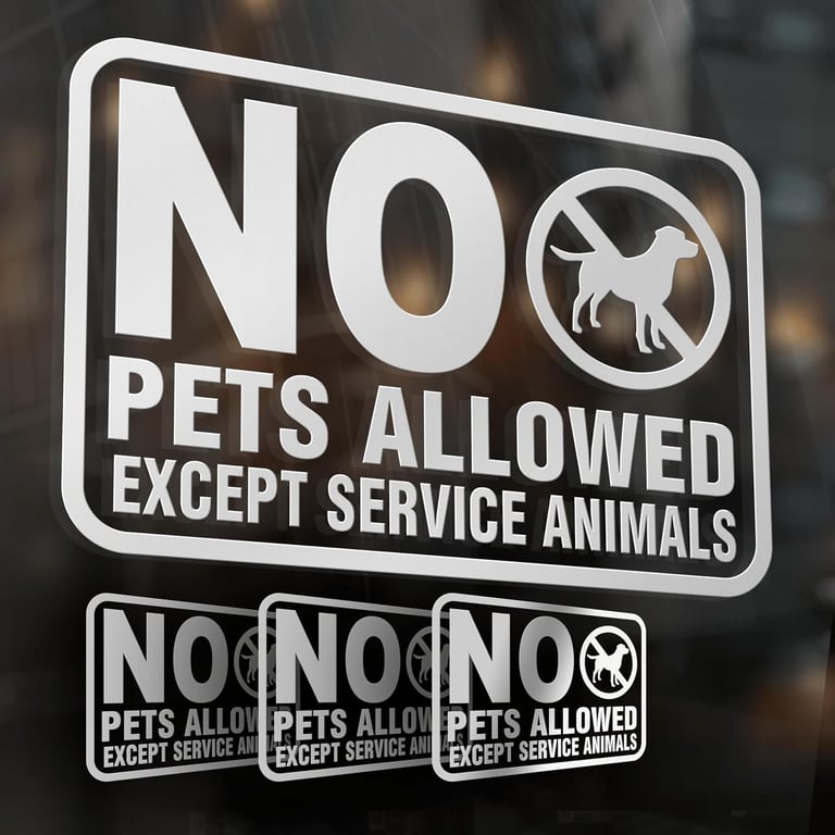 No Pets Allowed Sign for Business – Set of 3 Vinyl Decals (6x4 Inches) – No Pets Allowed Except Service Animals Sticker for Doors, Windows & Stores