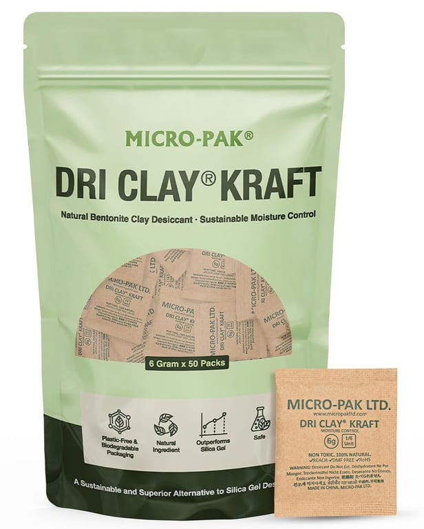Micro-Pak Dri Clay Kraft, Moisture Absorption Desiccant Packs, 6gx50pcs