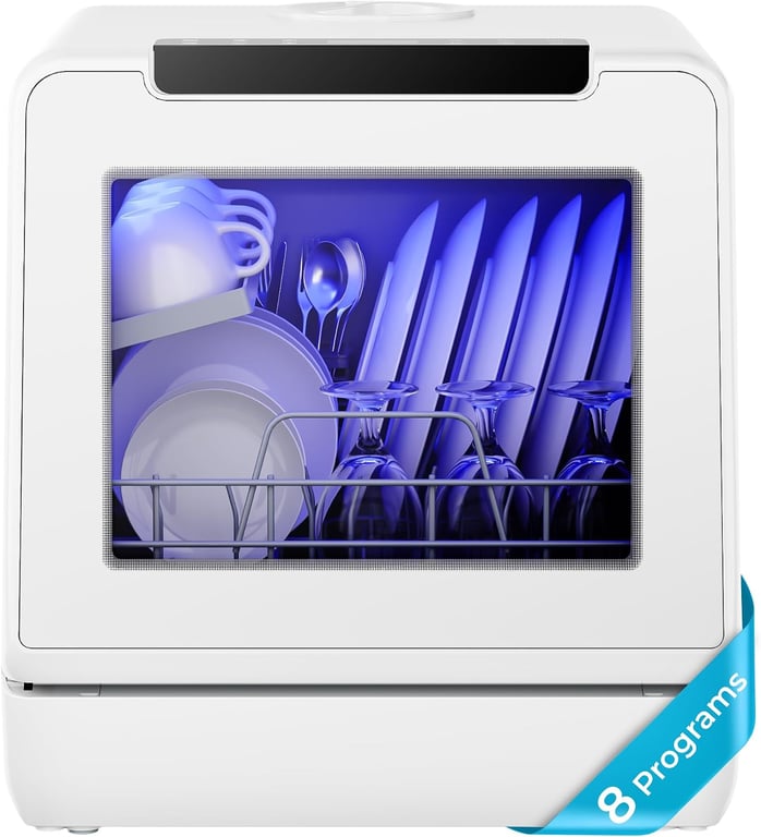 EUHOMY 8-Program Countertop Dishwasher with 5L Tank, 167°F, 40dB, No Hookup