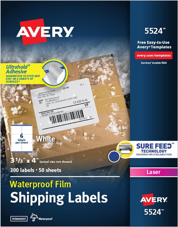 Avery Waterproof Shipping Labels 3.33 x 4