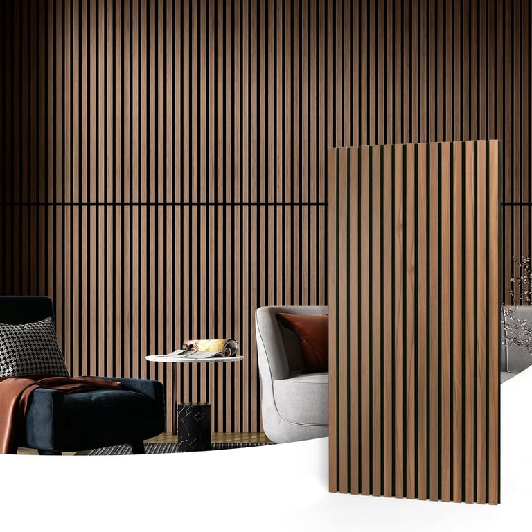 Art3d 2-Pack Fluted Acoustic Wood Slat Wall Panel, 47.2 x 23.6 Inch, Walnut