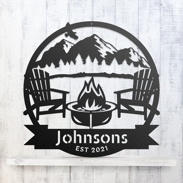 RealSteel Mountain Campfire Metal Sign