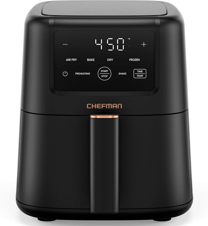 Chefman Compact Air Fryer 3.5 QT - Slim Design Fits Small Kitchens, 4-in-1 Air Fry, Bake, Dehydrate, Frozen, 450°F Max Temp, Narrow Footprint Saves Counter Space, Nonstick Ceramic, Dishwasher-Safe