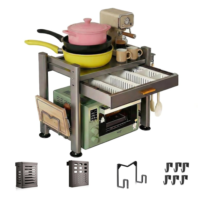 MNROIUR Adjustable Microwave Stand with Drawer