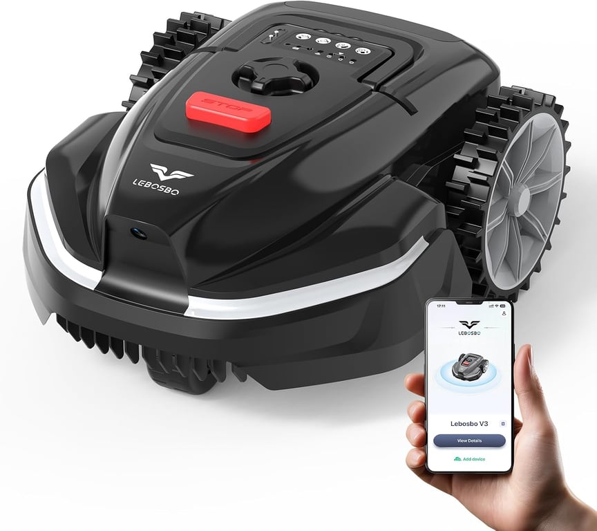 V3 AI Vision Robotic Lawn Mower, 1600 Sq.Ft, Black