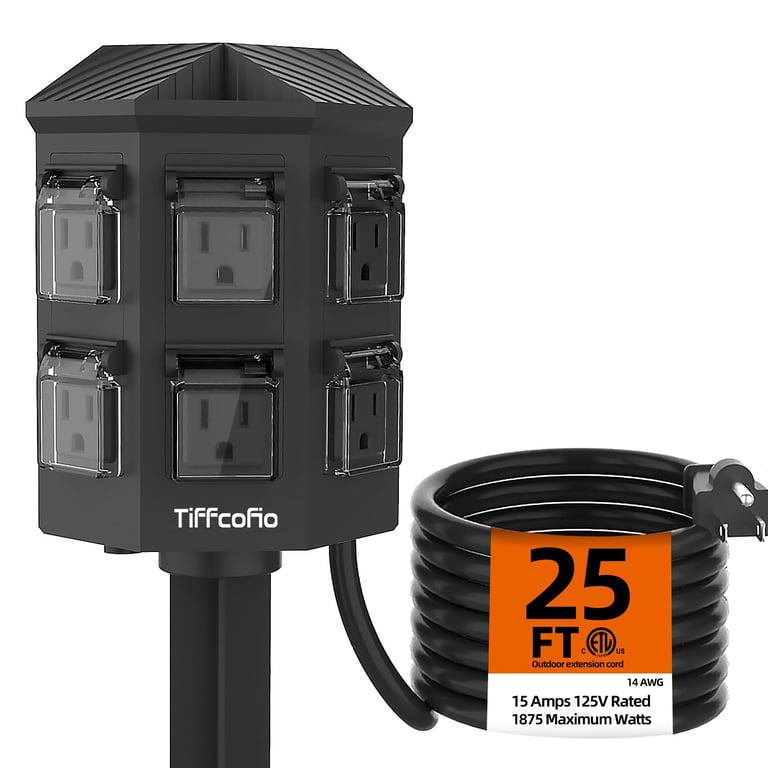 TiFFCOFiO Weatherproof Power Strip 25 Ft