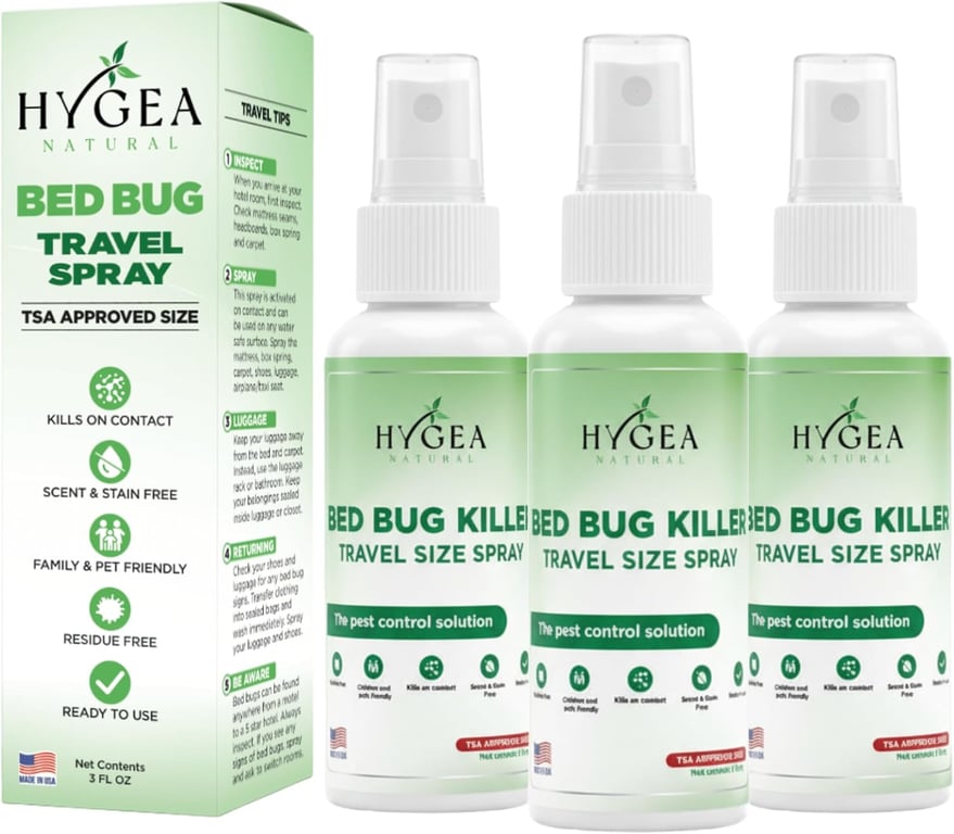Hygea Natural Bed Bug Travel Spray 3‑Pack