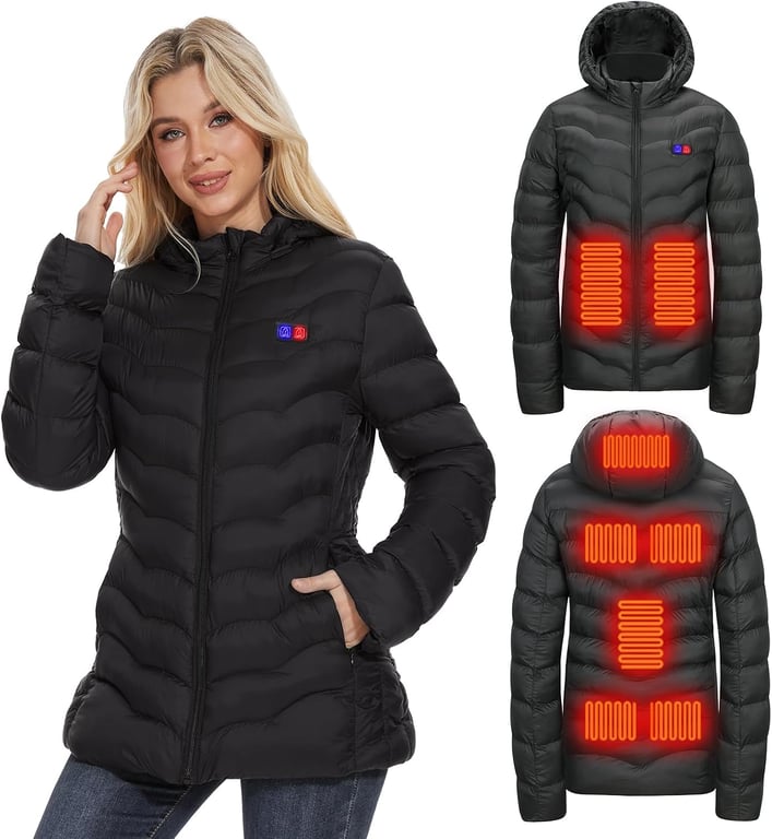 OAOA innovation Womens Heated Jacket with 10000mAh Battery Pack, Dual Control Button Heated Coat