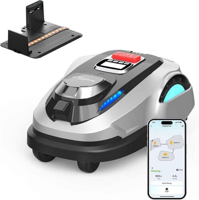 YARDCARE N1600 PRO Robot Lawn Mower, Wireless Design with RTK+Vision Navigation, 0.4 Acre Coverage, APP Smart Control Robot Lawn Mower, Multi-Zone Mowing, Curved Path, Adjustable Cutting Height