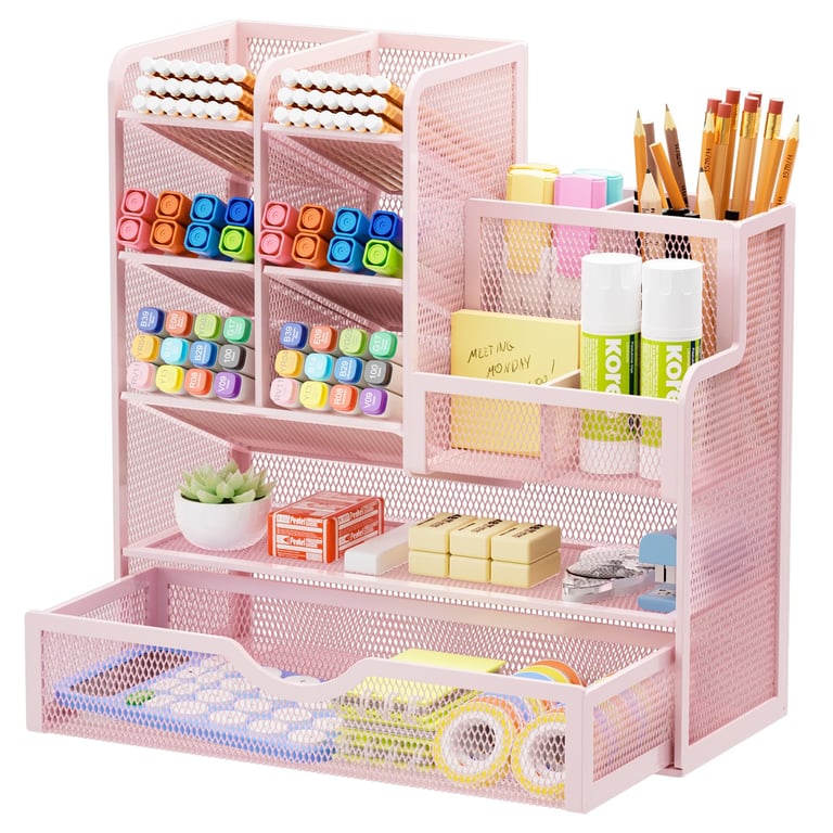 Marbrasse Pink Mesh Desk Organizer