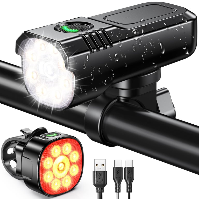 Zewdov High-Lumen Rechargeable Bike Light Set