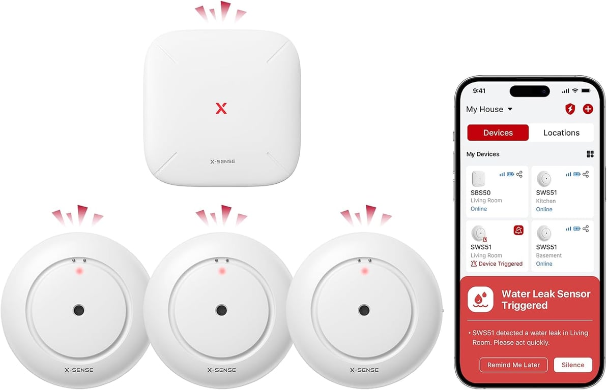 X‑Sense Wi‑Fi Water Leak Detector Kit