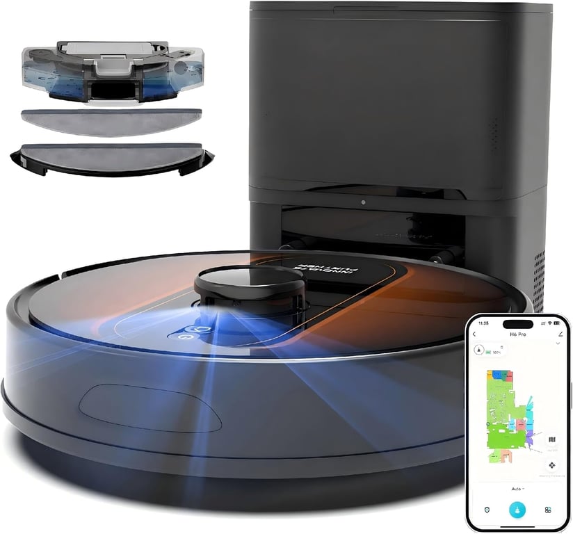 Robot Vacuum and Mop Combo: 6000Pa Self Emptying Robotic Vacuum with Mapping, LIDAR Navigation, Alexa/APP Control, 3-in-1 90 Days Hands-Free Cleaning Robot Vacuum, for Pet Hair Hard Floor Carpet Home
